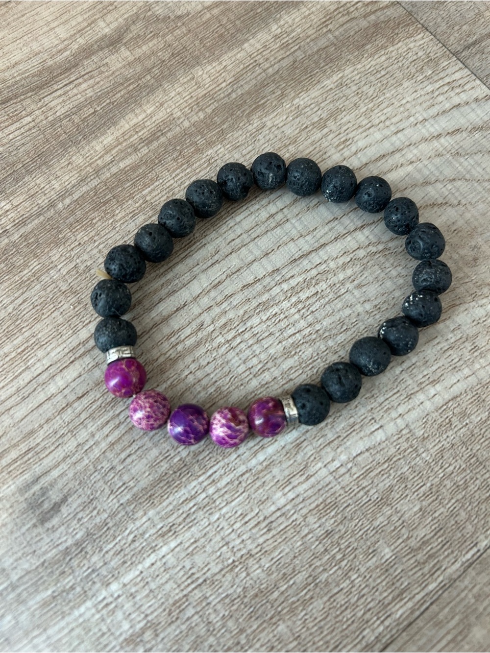 Lava Stone Bracelet with Purple Beads